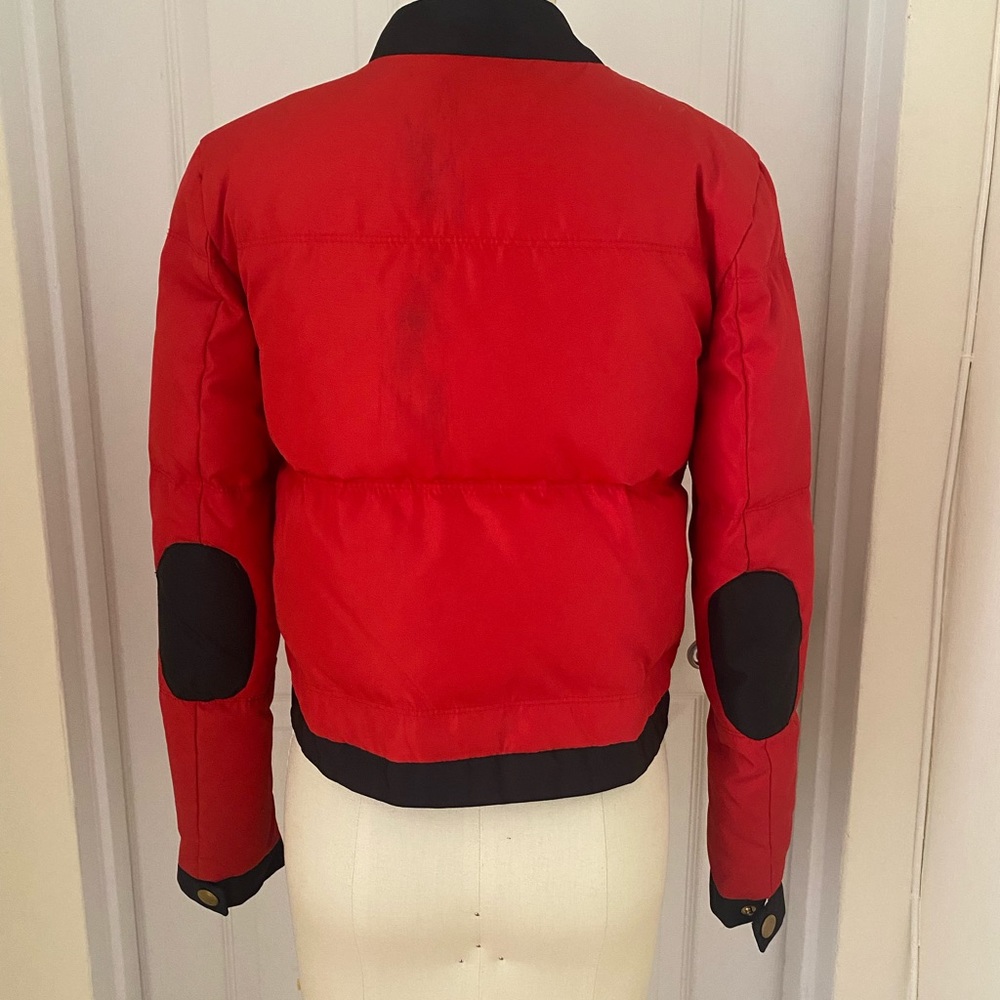 Zara red and black puffer coat with patches